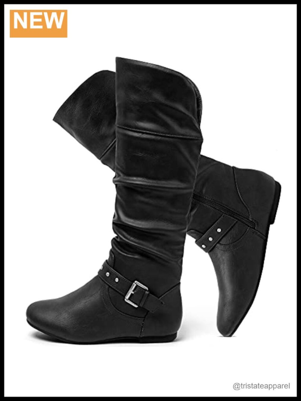 Women's Slouchy Mid Calf Flat Boots with Side Zip Faux Leather Round Toe